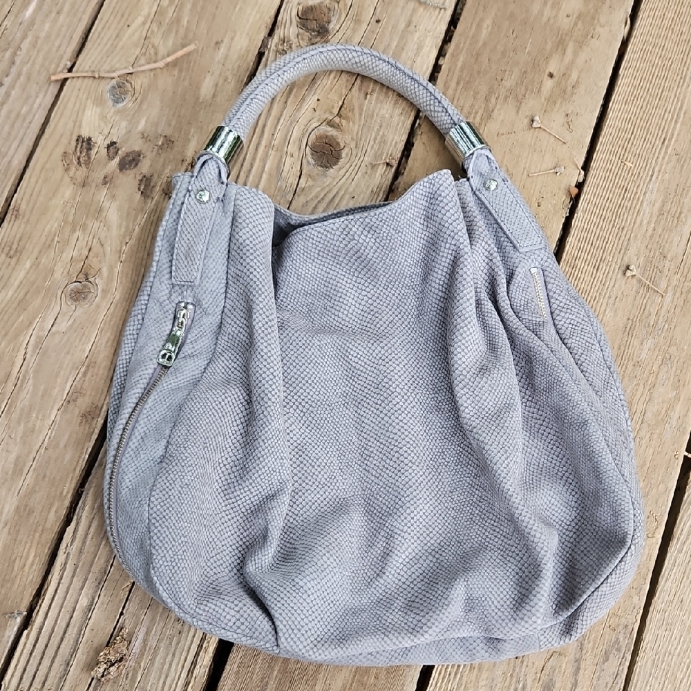 Talbots Gray Suede Snake Embossed Hobo Bag
